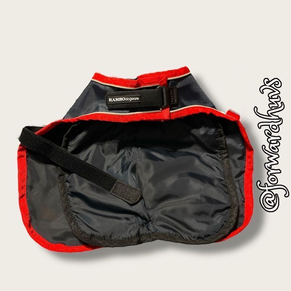 Horseware Rambo Waterproof Dog Coat, 10” Navy and Red - Picture 4 of 9